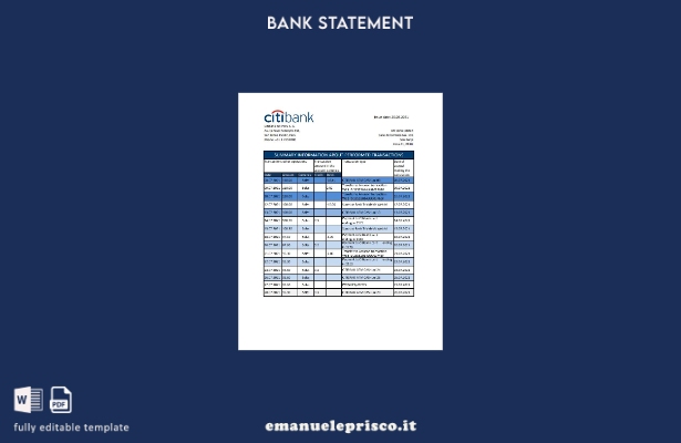 modello Excel di estratto conto bancario Citibank Perù in stile verificato